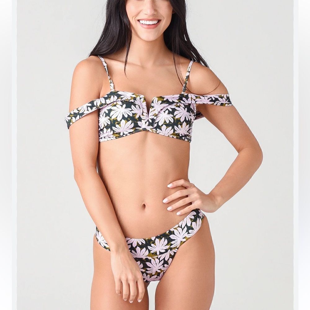 NEW Alexandra Miro Bikini Lola Top Tanga Bottom Palm Pink Green Medium